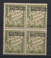 MARTINIQUE - 1927 - Taxe TT N°Yv. 3 - Type Duval 20c Olive - Bloc De 4 - Neuf Luxe ** / MNH / Postfrisch - Postage Due