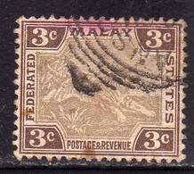 MALAYA MALAISIE MALESIA FEDERATED STATES 1906 1922 WILD FAUNA TIGER TIGRE CENT. 3c USATO USED OBLITERE' - Fédération De Malaya