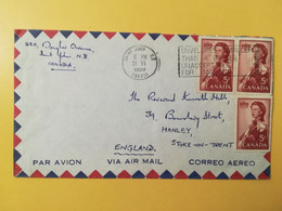 1959 BUSTA COVER AIR MAIL PAR AVION CANADA  BOLLO QUEEN ELIZABETH VOYEUR OBLITERE' SAINT JOHN SLOGAN TO ENGLAND - Briefe U. Dokumente
