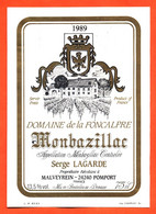 étiquette De Vin Monbazillac Domaine De La Foncalpre 1989 Serge Lagarde à Malveyrein 24240 Pomport - 75 Cl - Monbazillac