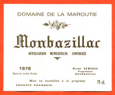 étiquette Ancienne De Vin Monbazillac Domaine De La Maroutie 1978 René Serieis à Monbazillac - 75 Cl - Monbazillac
