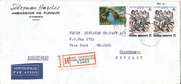 Greece Registered Cover Sent To Denmark 1-7-1982 Topic Stamps (sent From The Embassy Of Turkey Athens) - Covers & Documents