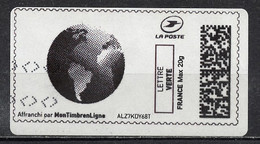 France - Frankreich Timbre Personnalisé Y&T N°MTEL LV20-008 - Michel N°BS(?) (o) - Globe Terrestre - Printable Stamps (Montimbrenligne)