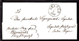 1850. Black BERGEN 3 8 1850 On Very Nice Cover To Indre Sogn. - JF103934 - ...-1855 Prephilately