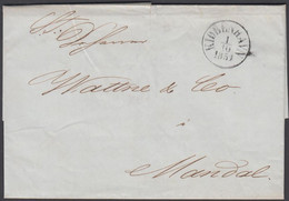 1851. DANMARK. KIØBENHAVN 1 10 1851 On Cover (tear) To Mandal, Norge. Interesting Cover.  - JF427615 - ...-1851 Préphilatélie