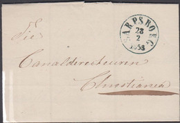 1853. NORGE. Beautiful Small Cover To Christiania With Sharp Postmark SARPSBORG 23 2 1853 In Black-blue. C... - JF427622 - ...-1855 Préphilatélie
