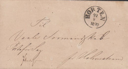 1870. NORGE. Beautiful Small Cover To Holmestrand With Sharp Postmark HORTEN 22 9 1870 In Black. Portofri ... - JF427624 - ...-1855 Prephilately