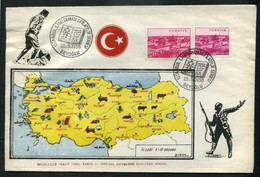 Turkey 1958 Philatelic Exhibition | Map And Flag Of Turkey | Soldier With Bayonet Rifle, Mar.20 | Special Postmark - Briefe U. Dokumente