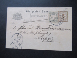 AD Königreich Bayern 1900 Ganzsache Mit Zusatzfrankatur München - Leipzig Vermerk Landbestellbezirke Durchgestrichen!! - Entiers Postaux
