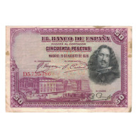 Billet, Espagne, 50 Pesetas, 1928, 1928-08-15, KM:75b, TB+ - 50 Peseten