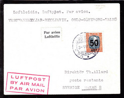 1929. Air Mail. Surcharge. King Christian IX. 50 Aur On 5 Kr. Grey/red-brown  From VESTMANNAE... (Michel 113) - JF103790 - Covers & Documents