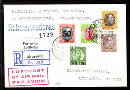 1929. Air Mail. 50 Aur On 5 Kr. Christian X And Other Stamps. AKUREYRI 4.-VII.29 + REYKJAVIK... (Michel 113+) - JF103815 - Lettres & Documents