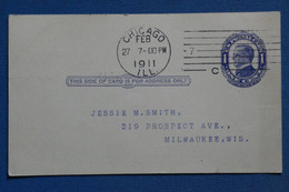AN14 ETATS UNIS   BELLE CARTE 1911 CHICAGO POUR MILWAUKEE +AFFRANCH. PLAISANT - Lettres & Documents