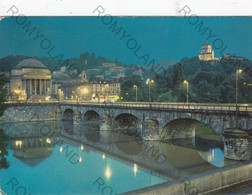 CARTOLINA  TORINO,PIEMONTE,DI NOTTE-CHIESA DELLA GRAN MADRE DI DIO,IL MONTE DEI CAPPUCCINI ED FIUME PO,VIAGGIATA 1970 - Palazzo Carignano