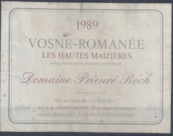 Etiquette VOSNE-ROMANEE 1989 - Les HAUTES MAIZIERES - Bourgogne