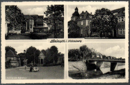 C2558 Alte MBK Ansichtskarte Löningen I. Oldenburg Schule Brücke - Gel 1957 - Löningen