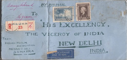 1946 Registered Airmail Cover From Sumatra Muslim Association Addressed To Viceroy Of India New Delhi - Covers & Documents