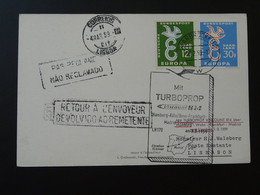 Carte Premier Vol First Flight Viscount 814 Saar To Lisbon Via Hamburg Europa 1959 Postcard 95291 - Lettres & Documents