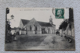 Cpa 1923, Allonnes, Place De L'église, Maine Et Loire 49 - Allonnes