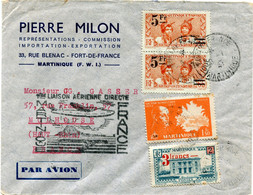 MARTINIQUE LETTRE PAR AVION AVEC CACHET " 1ère LIAISON AERIENNE DIRECTE....FRANCE " DEPART FORT DE FRANCE ?-7-47 POUR... - Brieven En Documenten