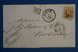 A0 6 BELGIQUE BELLE LETTRE  1872++++ LIEGE  POUR  BORDEAUX FRANCE   +++PD +AFFRANCH. INTERESSANT - Autres & Non Classés