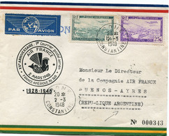 ALGERIE LETTRE PAR AVION AVEC CACHET " XXe ANNIVERSAIRE....FRANCE-AMERIQUE DU SUD...." DEPART BONE 2-3-1948 POUR........ - Covers & Documents