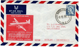 New Zealand 1958  First Flight Auckland-christchurch,souvenir Cover - Covers & Documents