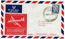 New Zealand 1958  First Flight Christchurch-Auckland,souvenir Cover - Covers & Documents