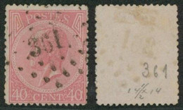 émission 1865 - N°20 Obl Pt 361 "Tirlemont" - 1865-1866 Perfil Izquierdo