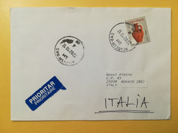 2010 BUSTA COVER ROMANIA ROMANA ROUMANIE BOLLO CERAMIC PRIORITY OBLITERE'  FOR ITALY - Brieven En Documenten