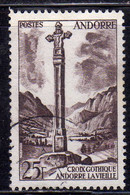 VALLEES D'ANDORRE Français FRENCH ANDORRA FRANCE FRANCESE 1955 1958 GOTHIC CROSS 25fr USATO USED OBLITERE - Oblitérés