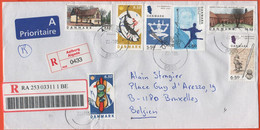 DANIMARCA - DANMARK - 2005 - 7 Stamps - Registered - Viaggiata Da Aalborg Per Brussels, Belgium - Brieven En Documenten