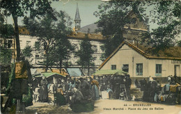 Belgique - BRUXELLES - Vieux Marché Place Du Jeu De Balles En 1908 - Belle Animation - Carte Glacée Couleur - Markten