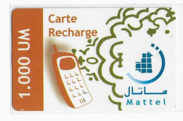 MAURITANIE CARTE RECHARGE MATTEL 1000 UM ORANGE - Mauritanië