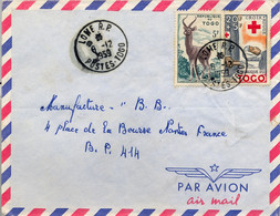 1959 TOGO , SOBRE CIRCULADO , LOME - NANTES , CRUZ ROJA , CROIX ROUGE , FAUNA  , CORREO AÉREO - Covers & Documents