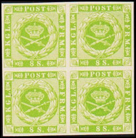 1886. Official Reprint. Wavy-lined Spandrels. 8 Sk. Green On White Paper. 4- Block.  (Michel 8 ND) - JF515644 - Ungebraucht