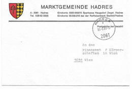 2005s: Heimatsammler Gemeindekuvert 2061 Hadres, Gemeindewappen, Sehr Dekorativ Aus 1985 - Hollabrunn