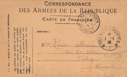 France Correspondance Des Armées De La République  - Carte En Franchise - Correspondance Du 29 Mars 1918 - Storia Postale