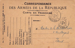 France Correspondance Des Armées De La République  - Carte En Franchise - Cachet Trésor Et Postes 19 Février 1918 - Storia Postale