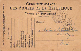 France Correspondance Des Armées De La République  - Carte En Franchise - Cachet Trésor Et Postes 19 Février 1918 - Briefe U. Dokumente