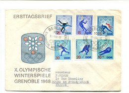 Jeux Olympiques Grenoble 1968 - D.D.R. - Série De 6 Timbres Sur Enveloppe Illustrée Des J.O. De Grenoble 1968 - Winter 1968: Grenoble