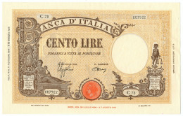 100 LIRE BARBETTI GRANDE B GIALLO TESTINA RETRO BI RSI 11/11/1944 SUP - Regno D'Italia – Autres