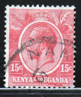 Kenya And Uganda 1922 King George V 15c In Fine Used Condition. - Kenya & Ouganda