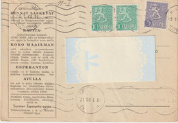 AKEO 135 Finland Esperanto Card W/Mi 428-429 Coat Of Arms 1930 - Hammarsten-Jansson Design - Circulated - Varietà E Curiosità