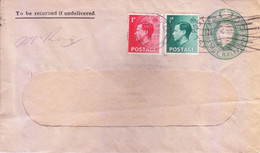 GREAT BRITAIN : HALF PENNY POSTAGE PRE PAID WINDOW ENVELOPE : YEAR 1937 : UPRATED BY STAMPS : SLOGAN POST MARK - Lettres & Documents