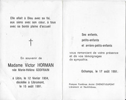 LIBIN ..-- Mme Marie-Hélène GODFRAIN , épouse De Mr Victor HORMAN , Née En 1904 , Décédée En 1991 à LIBRAMONT . - Libin