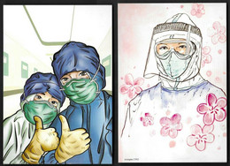 China 2020 Fight Against Epidemic Together Coronavirus Covid 19 Corona Virus Docotor Vaccine 10v Postcard MNH  (**) - Storia Postale