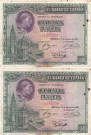 CRS0343 PAREJA CORRELATIVA BILLETES ESPAÑA 500 PESETAS 1928 CON OXIDO 30 - Other & Unclassified