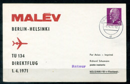 F1366 - DDR - Privatganzsache 15 Pfg. Ulbricht, Berlin>Helsinki>Berlin, Malev-Direktflug Berlin-Helsinki - Privatpostkarten - Gebraucht