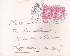 IRELAND : ENTIRE : YEAR 1937 : COVER POSTED FROM DROICHEAD NA RANNDAN FOR LONDON : USE OF 2v 1 PINSIN STAMPS - Covers & Documents